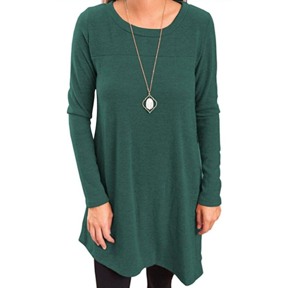 New Igenjun‎ XL $36 Green Crew Neck Button Side Hem Tunic Stretch Sweater Dress - Picture 1 of 15